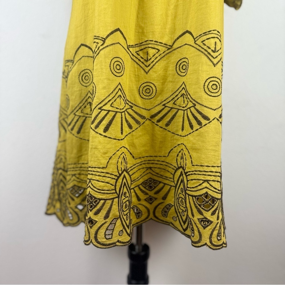 Michael Kors Mustard Yellow Embroidered Boho Tunic‎ Dress M - Picture 6 of 12